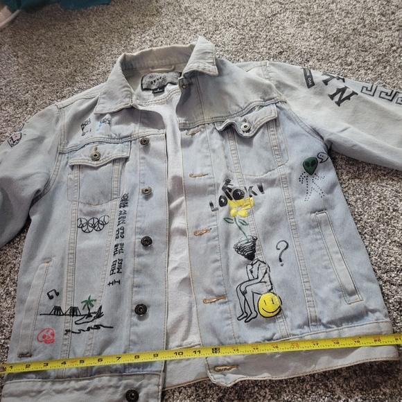 BROOKLYN CLOTH SIZE S BLUE DENIM JEAN JACKET GRAFFITI NEW YORK ALIEN ROSE - Picture 13 of 16